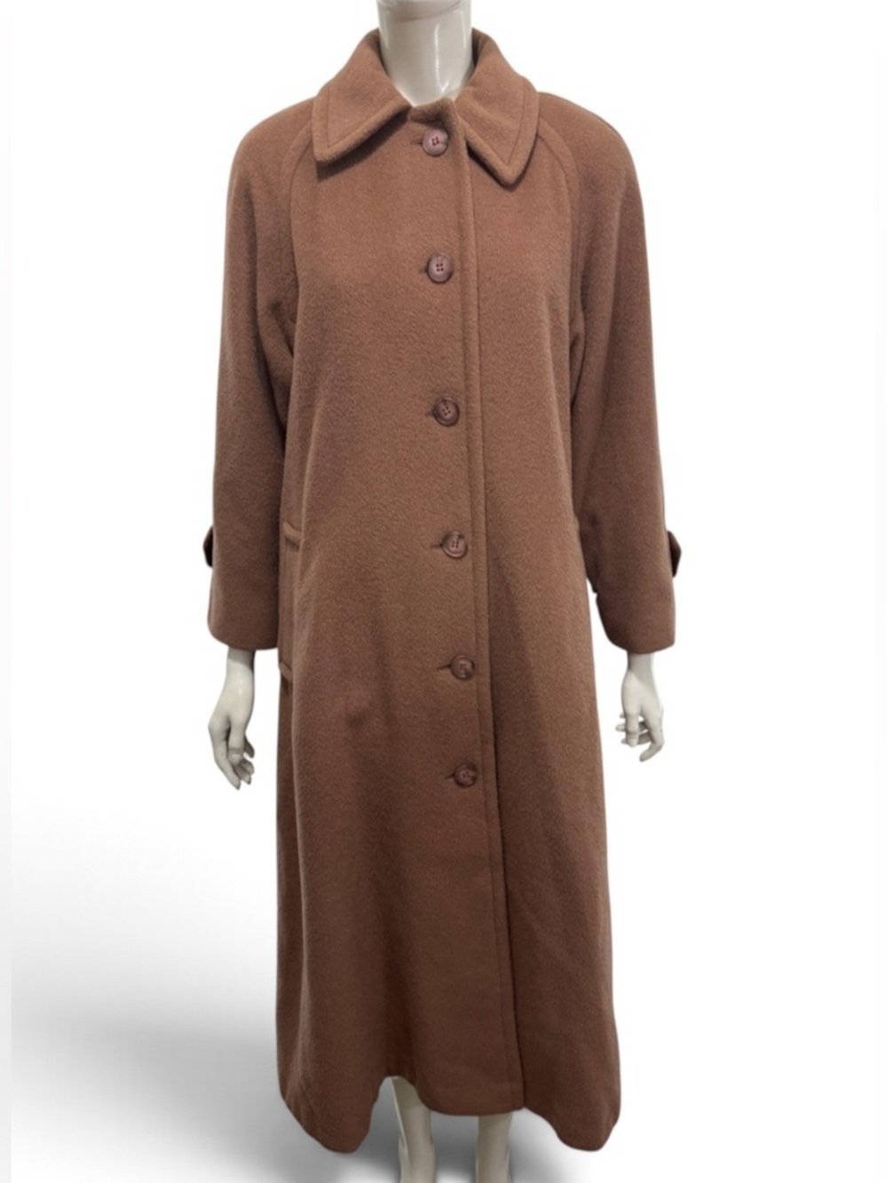 Talbots Vintage 1990s Wool Balmacaan Coat Mauve Brown Long Coat Size 4